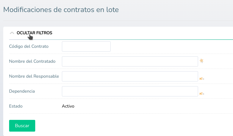 Listado Modificaciones de Contratos en Lote filtros